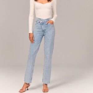 Abercrombie 90s Straight Ultra High Rise Jeans Criss Cross Waist Light Blue A&F